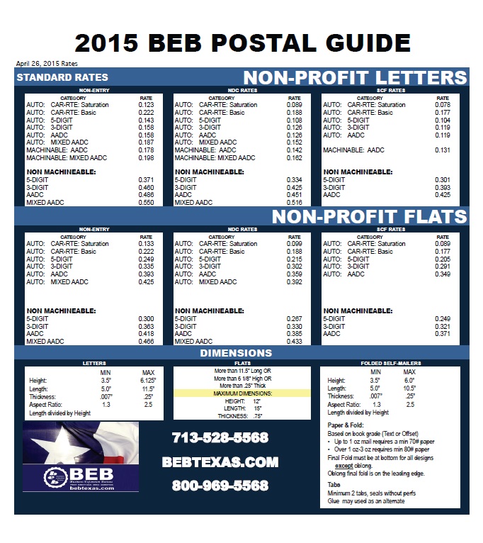 2015 BEB USPS RATE CARD NON PROFIT RATES