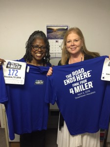 2016-03-31 kathy and joy pick up Final Four 4 Miler Packets